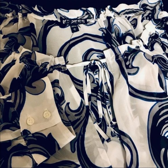 EXPRESS Tie Neck Sheer Blouse Bodysuit Deep V Neck - Picture 5 of 7